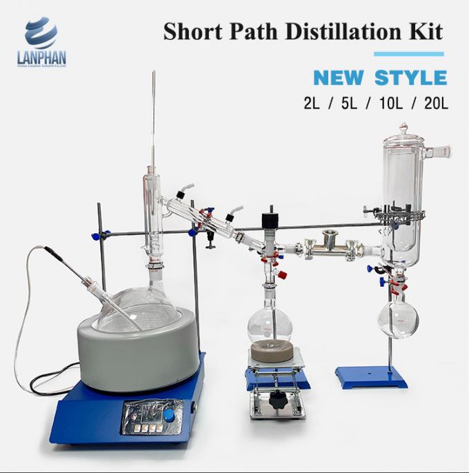 Distillation en verre de chemin court du kit 2L 5L 10L 20L de système de distillation sous vide d'équipement de laboratoire de Lanphan