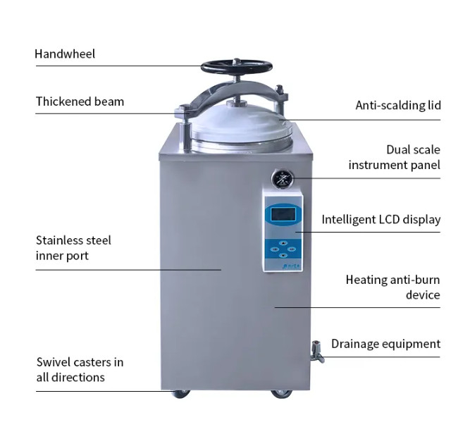 Display numérique à roue de main Autoclave verticale 35L 50L 75L 100L 150L Litre Pour les champignons Retort de stérilisation alimentaire en conserve