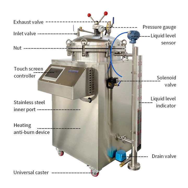 Autoclave stérilisateur industriel de 100L avec bain vapeur et eau pour stérilisation haute pression