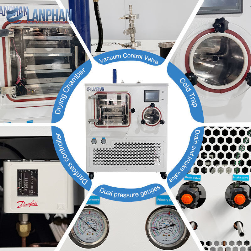 Lyophilisateur de laboratoire, machine de séchage sous vide, capacité de 4 kg/lot et température de piège froid de -75 °C pour la formulation d'aliments biologiques